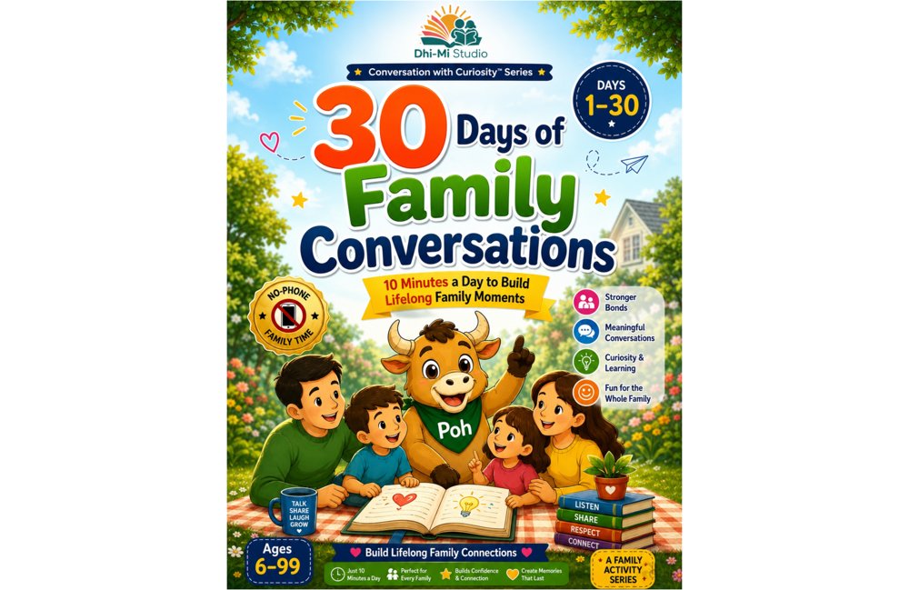 Conversation with Curiosity book cover — 30 Days of Family Conversations by Dhi-Mi Studio
