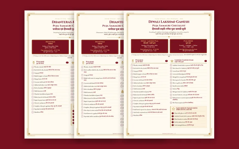 Dhanteras and Diwali puja samagri checklists